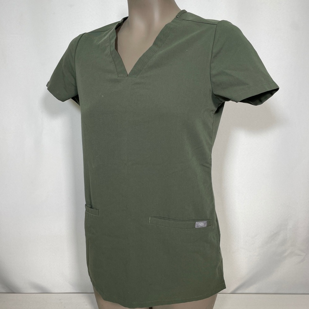 FIGS Technical Collection Casma 3-Pocket Olive Green Scrub Top Women's XXS